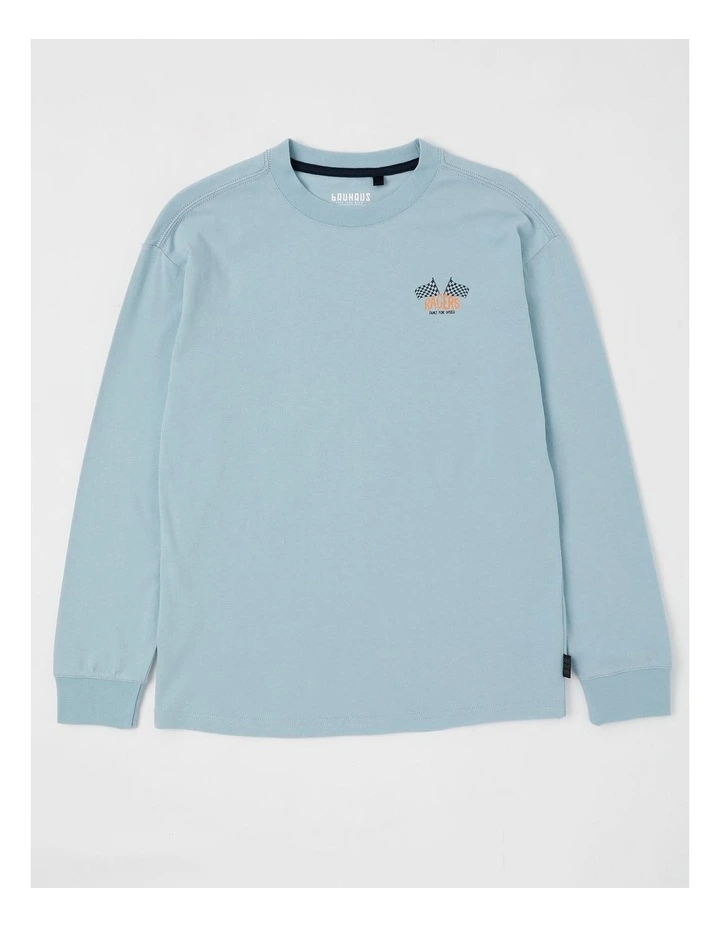 Long Sleeve Print Tee in Raceway in Light Blue image 1