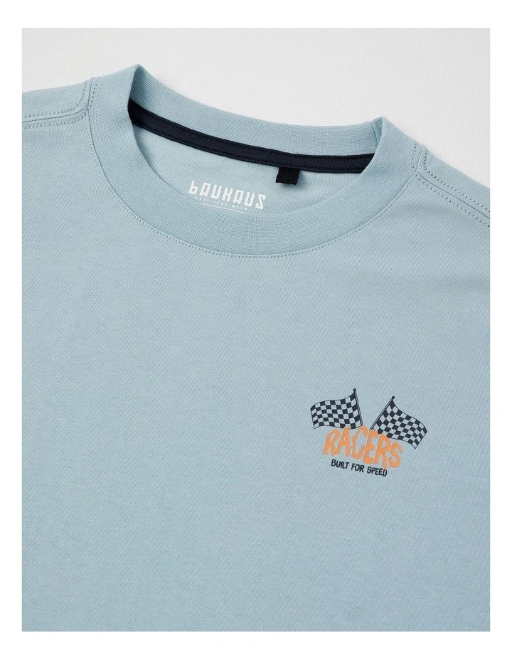 Long Sleeve Print Tee in Raceway in Light Blue image 2