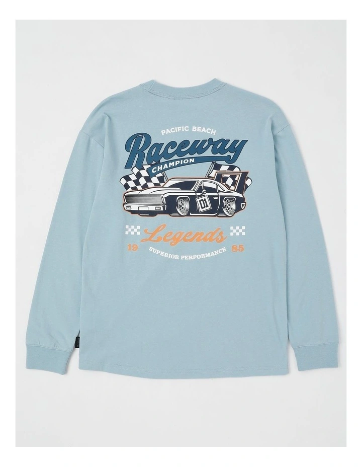 Long Sleeve Print Tee in Raceway in Light Blue image 3