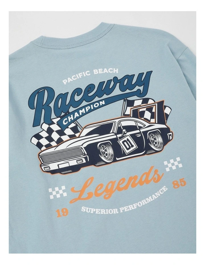 Long Sleeve Print Tee in Raceway in Light Blue image 4