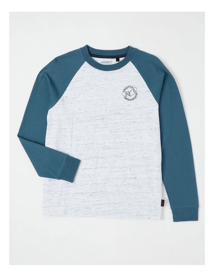Long Sleeve Raglan Tee in Space Dye & Blue image 1