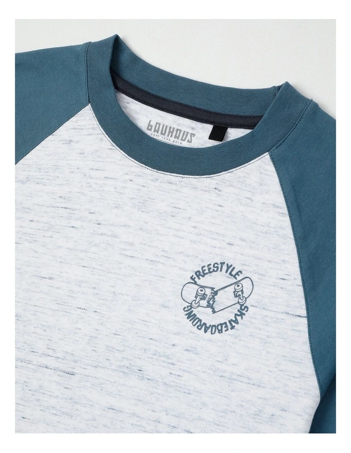 Long Sleeve Raglan Tee in Space Dye & Blue image 2