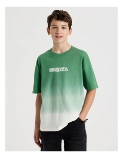 The Edit Short Sleeve Print Tee in Ombre Khaki