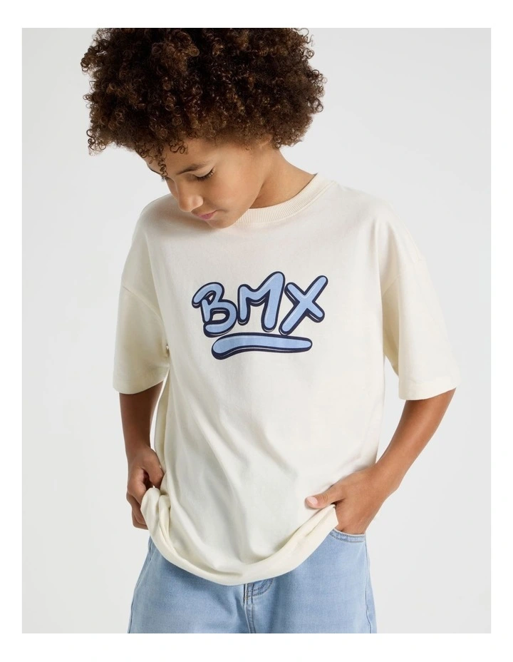 The Edit Short Sleeve Print Tee in Ecru BMX Print image 1