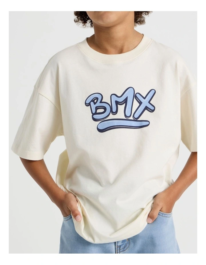 The Edit Short Sleeve Print Tee in Ecru BMX Print image 3