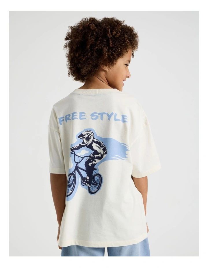 The Edit Short Sleeve Print Tee in Ecru BMX Print image 4