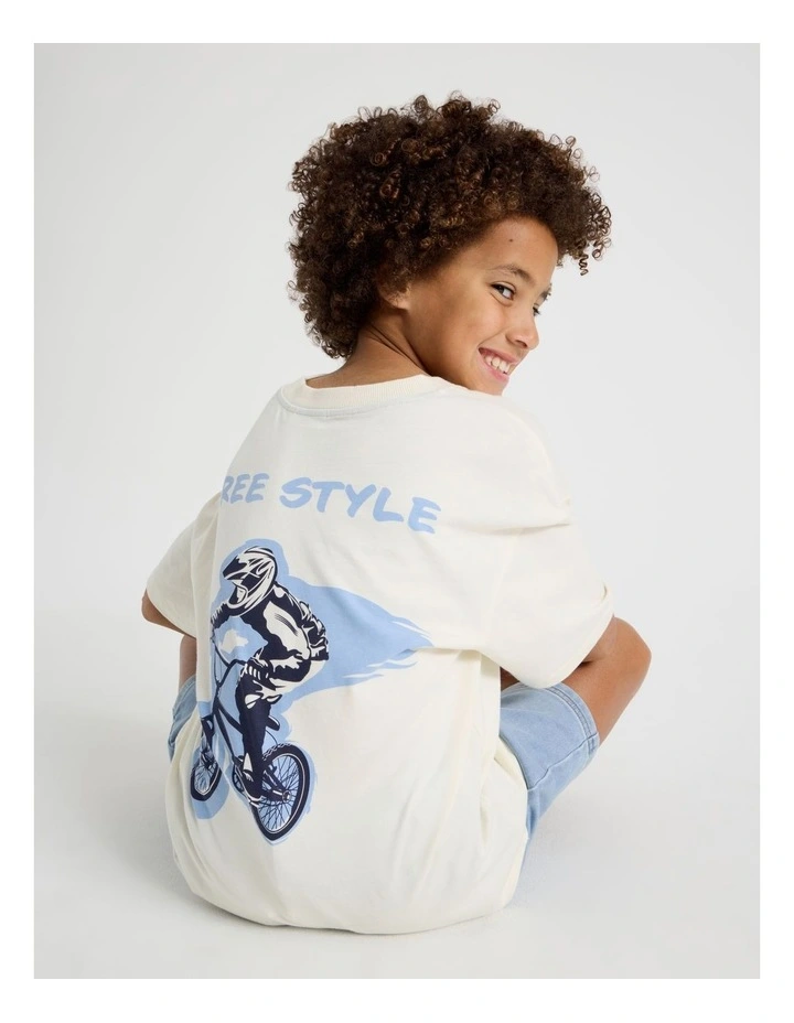 The Edit Short Sleeve Print Tee in Ecru BMX Print image 5
