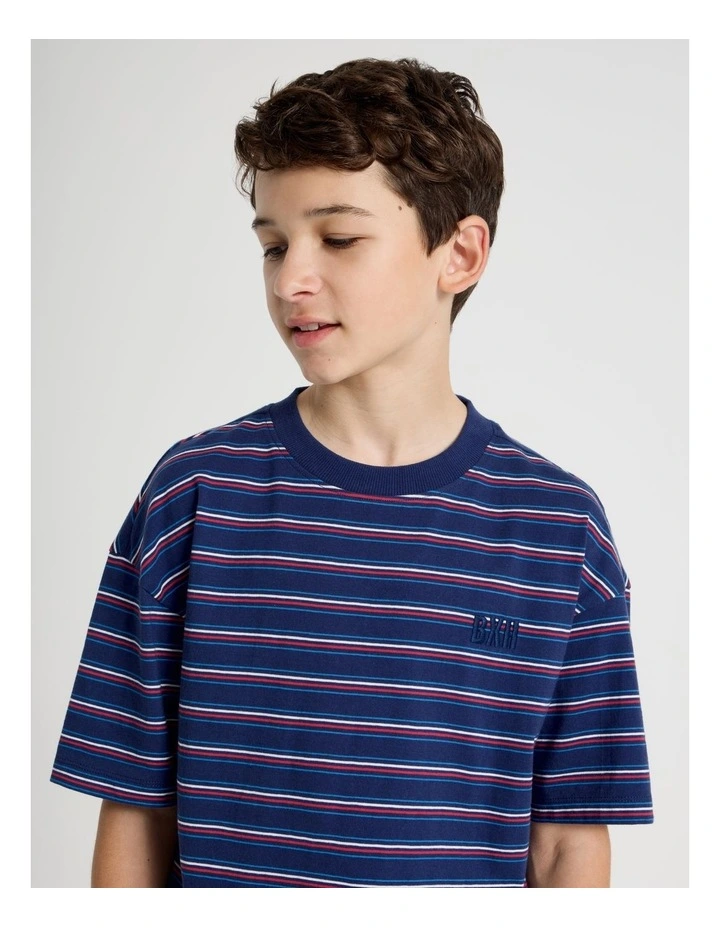 The Edit Short Sleeve Stripe Tee in Navy/Red/White image 2