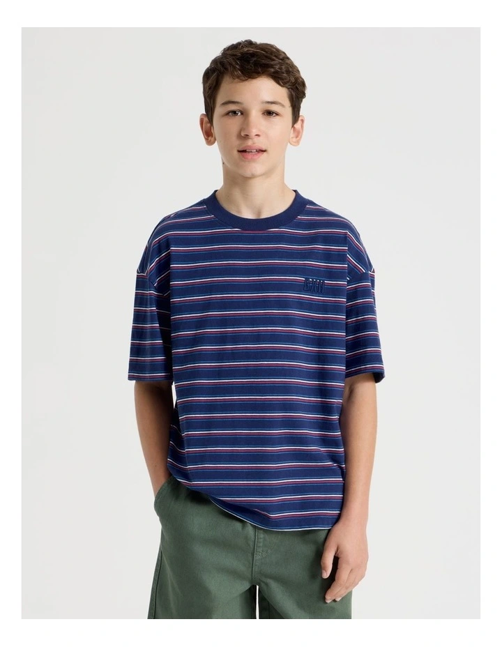 The Edit Short Sleeve Stripe Tee in Navy/Red/White image 3