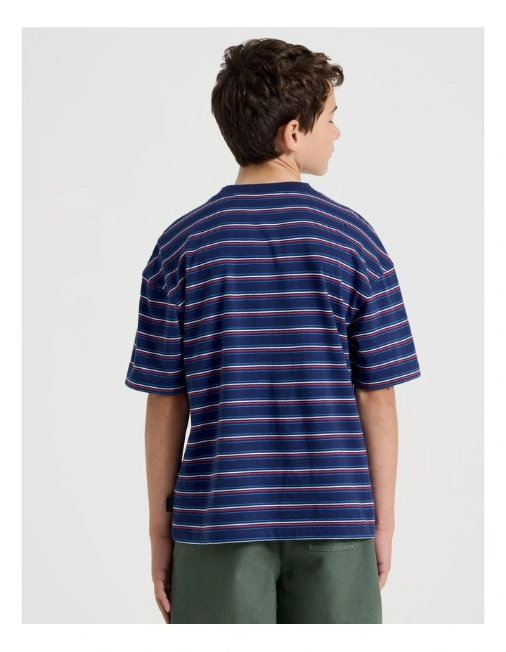 The Edit Short Sleeve Stripe Tee in Navy/Red/White image 4