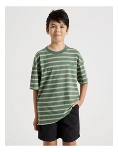 The Edit Short Sleeve Stripe Tee in Khaki/Orange