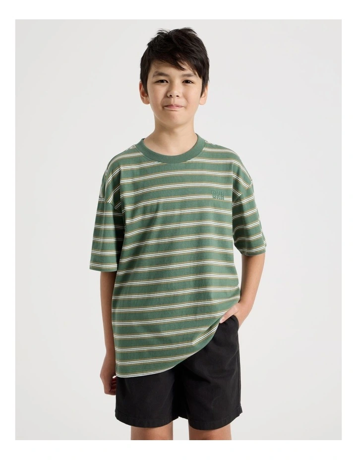 The Edit Short Sleeve Stripe Tee in Khaki/Orange image 1