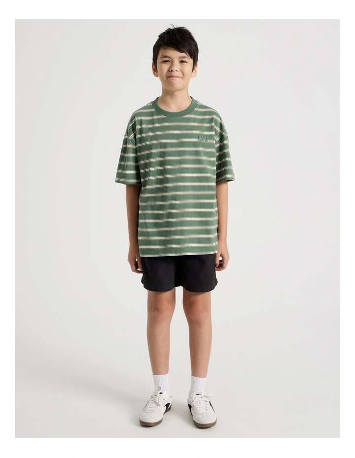 The Edit Short Sleeve Stripe Tee in Khaki/Orange image 2