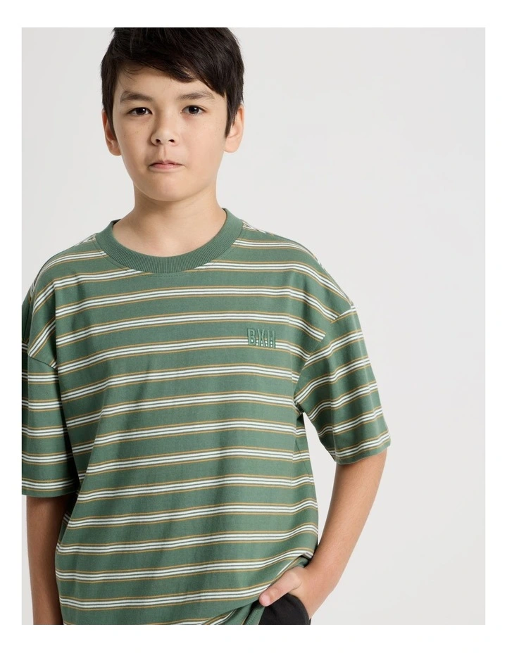 The Edit Short Sleeve Stripe Tee in Khaki/Orange image 3