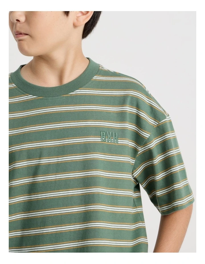 The Edit Short Sleeve Stripe Tee in Khaki/Orange image 4