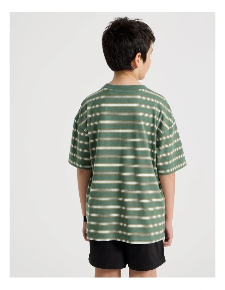 The Edit Short Sleeve Stripe Tee in Khaki/Orange image 5