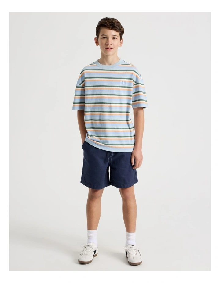 The Edit Short Sleeve Stripe Tee in Blue/Orange/Khaki image 3