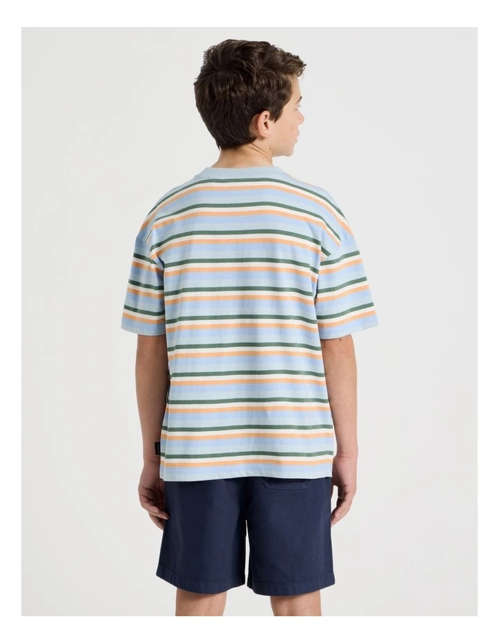 The Edit Short Sleeve Stripe Tee in Blue/Orange/Khaki image 4