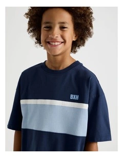 Short Sleeve Splice Tee in Navy