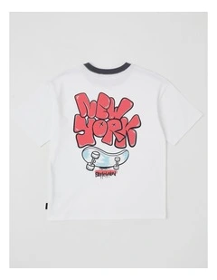 Short Sleeve Graphic Back Tee in White Graffiti Print