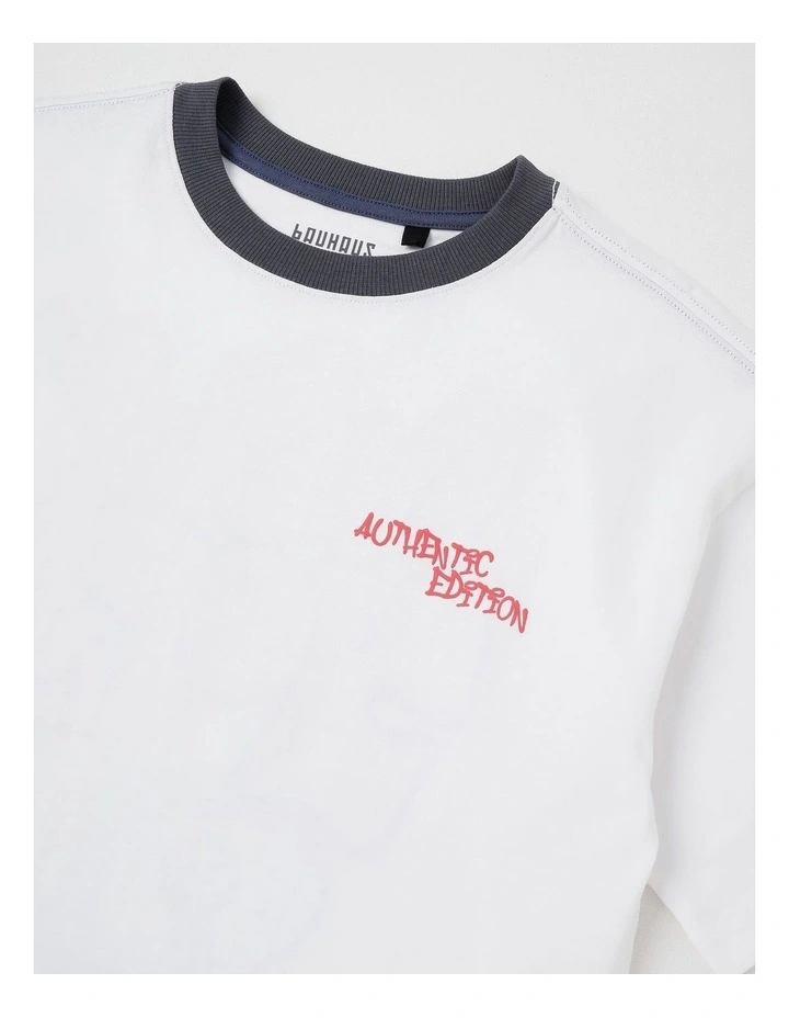 Short Sleeve Graphic Back Tee in White Graffiti Print image 2