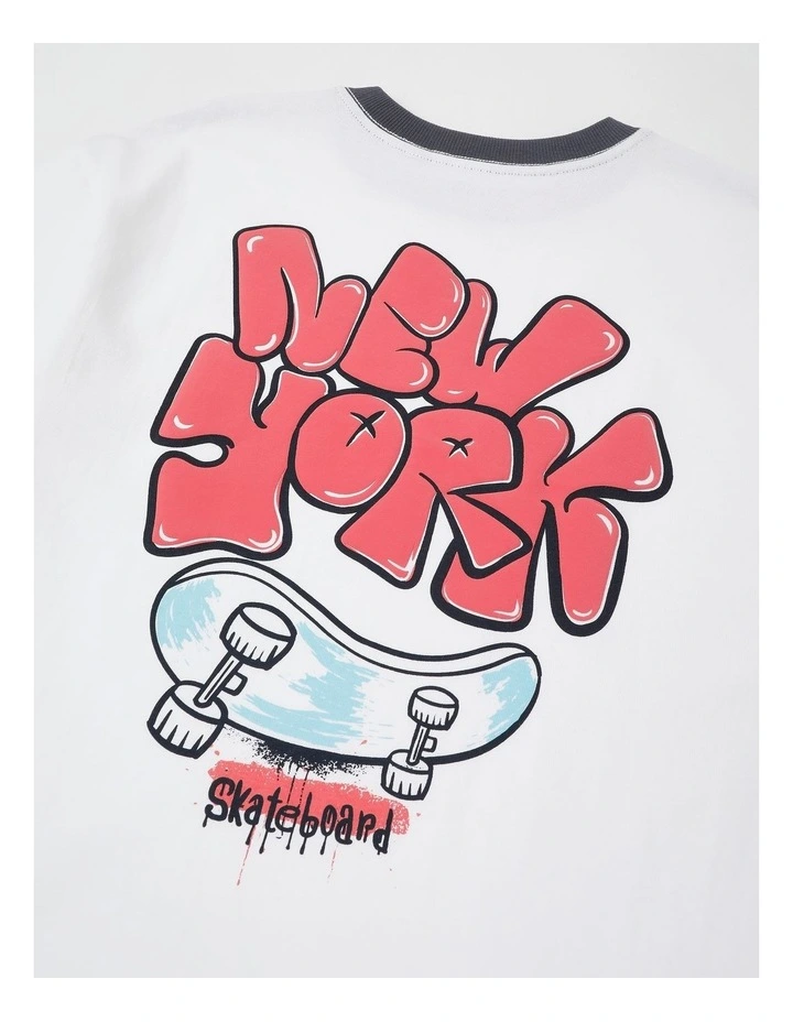 Short Sleeve Graphic Back Tee in White Graffiti Print image 4