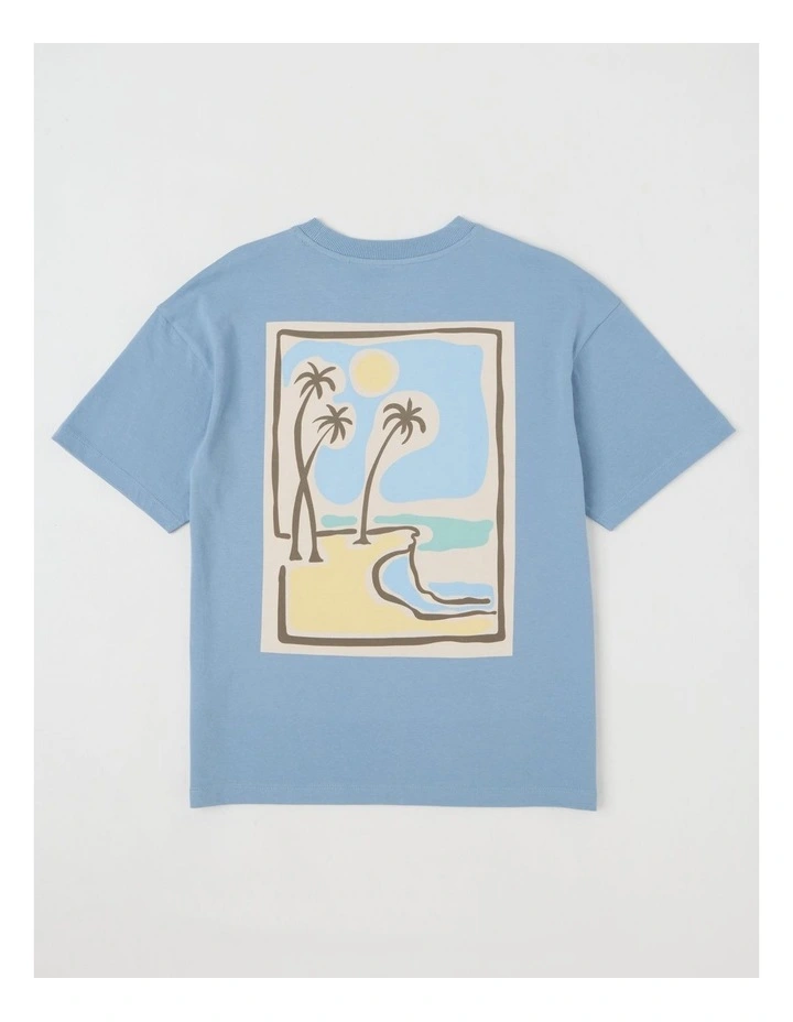 The Edit Short Sleeve Print Tee in Palm/Blue image 3