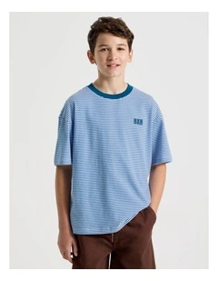The Edit Short Sleeve Stripe Tee in Blue/ White