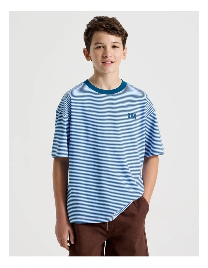 The Edit Short Sleeve Stripe Tee in Blue/ White image 1
