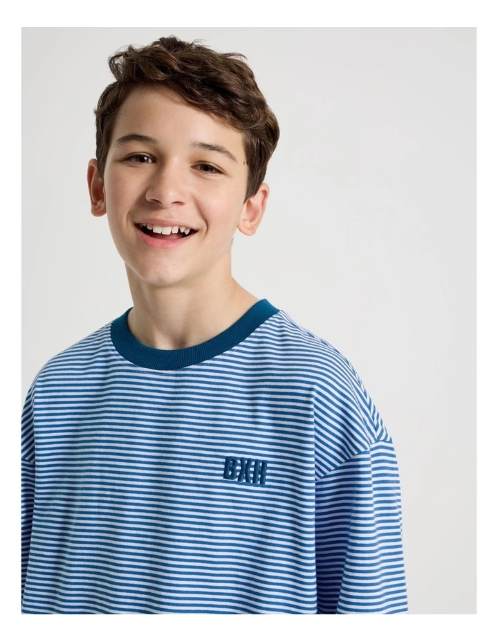 The Edit Short Sleeve Stripe Tee in Blue/ White image 2