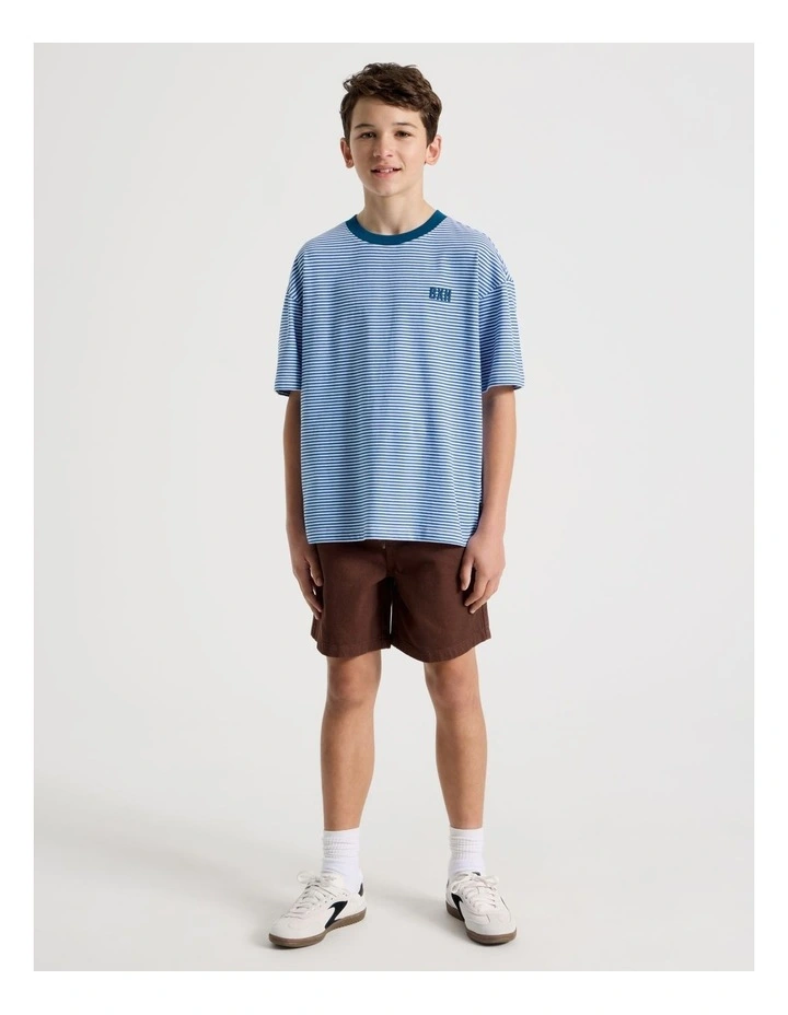 The Edit Short Sleeve Stripe Tee in Blue/ White image 3