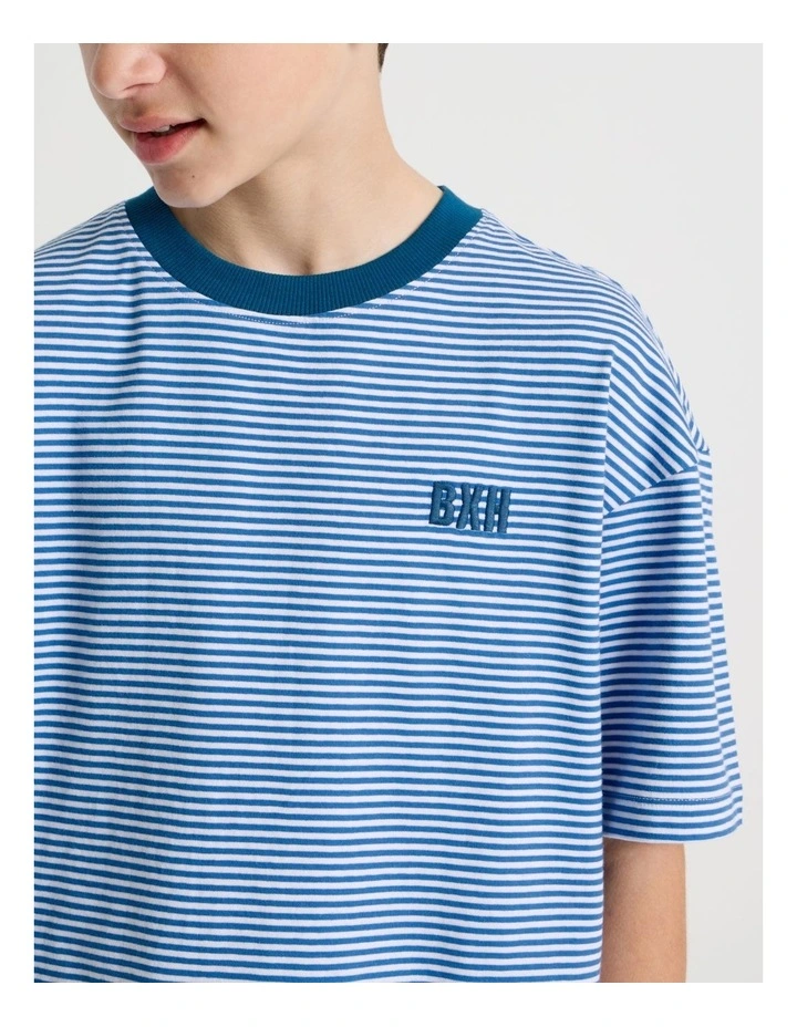 The Edit Short Sleeve Stripe Tee in Blue/ White image 4