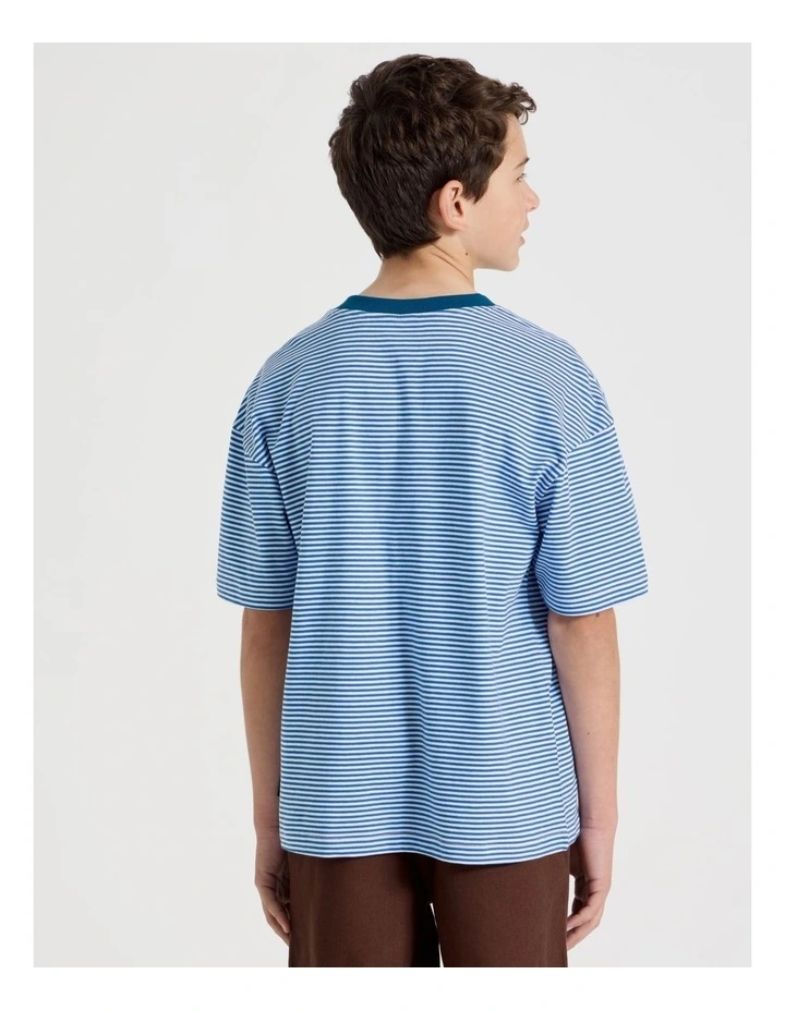The Edit Short Sleeve Stripe Tee in Blue/ White image 5