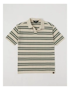 Short Sleeve Knit Polo in Stone