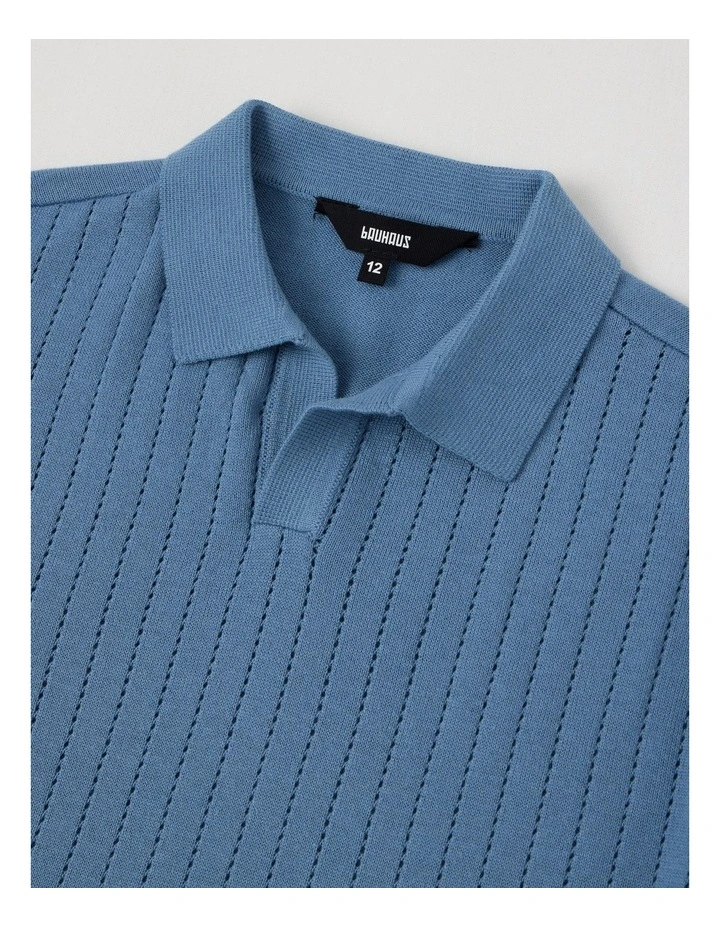 Short Sleeve Knit Polo in Blue image 2