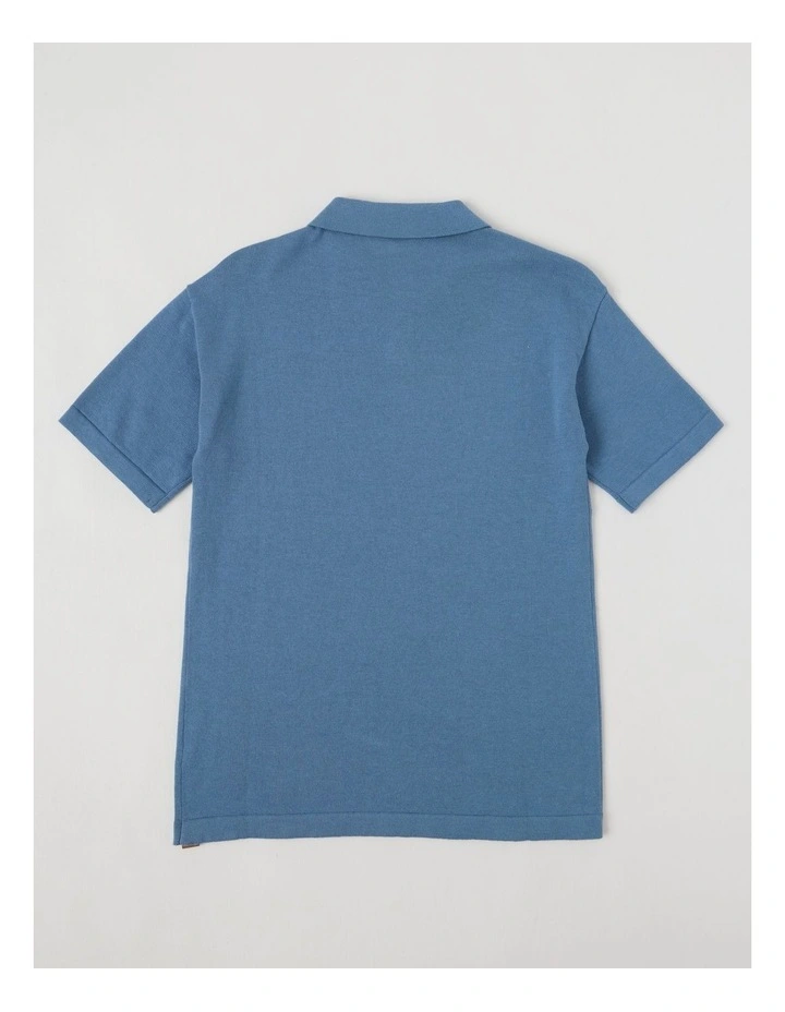 Short Sleeve Knit Polo in Blue image 3