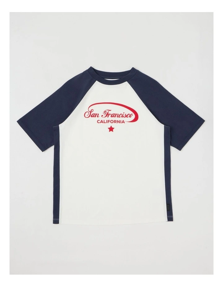 Colourblock Tee with Logo in White/Navy image 1