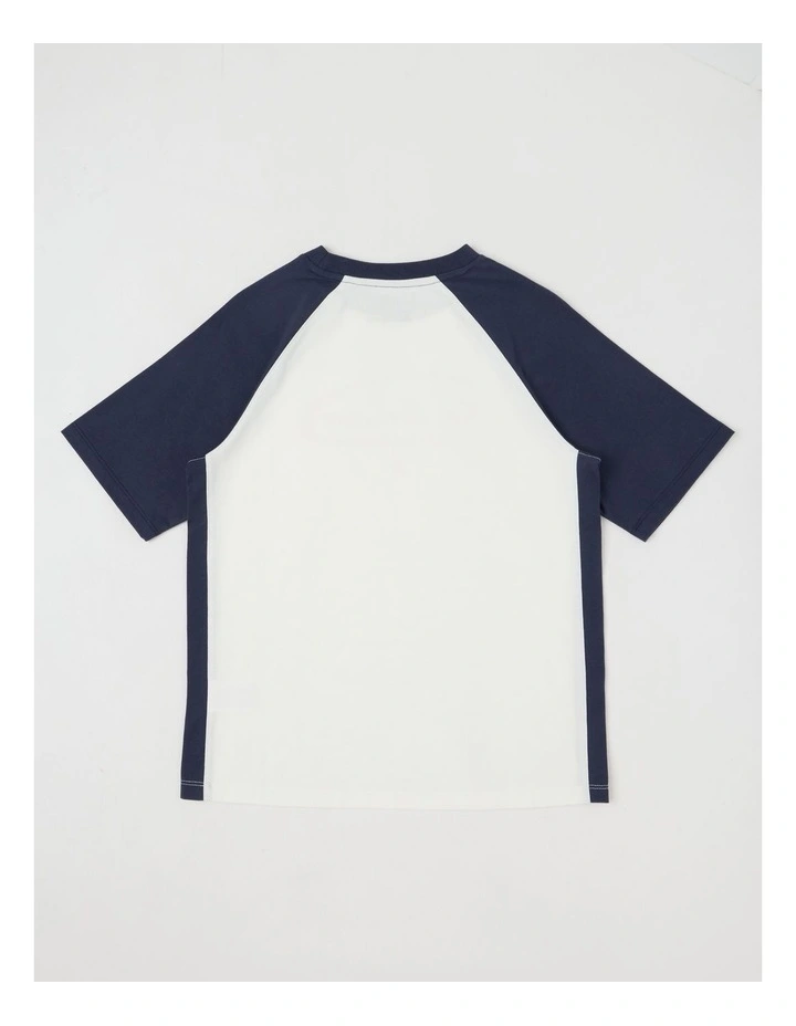 Colourblock Tee with Logo in White/Navy image 3