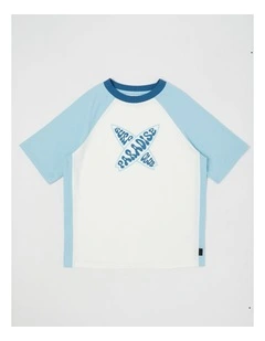 Colourblock Tee with Logo in White/Blue