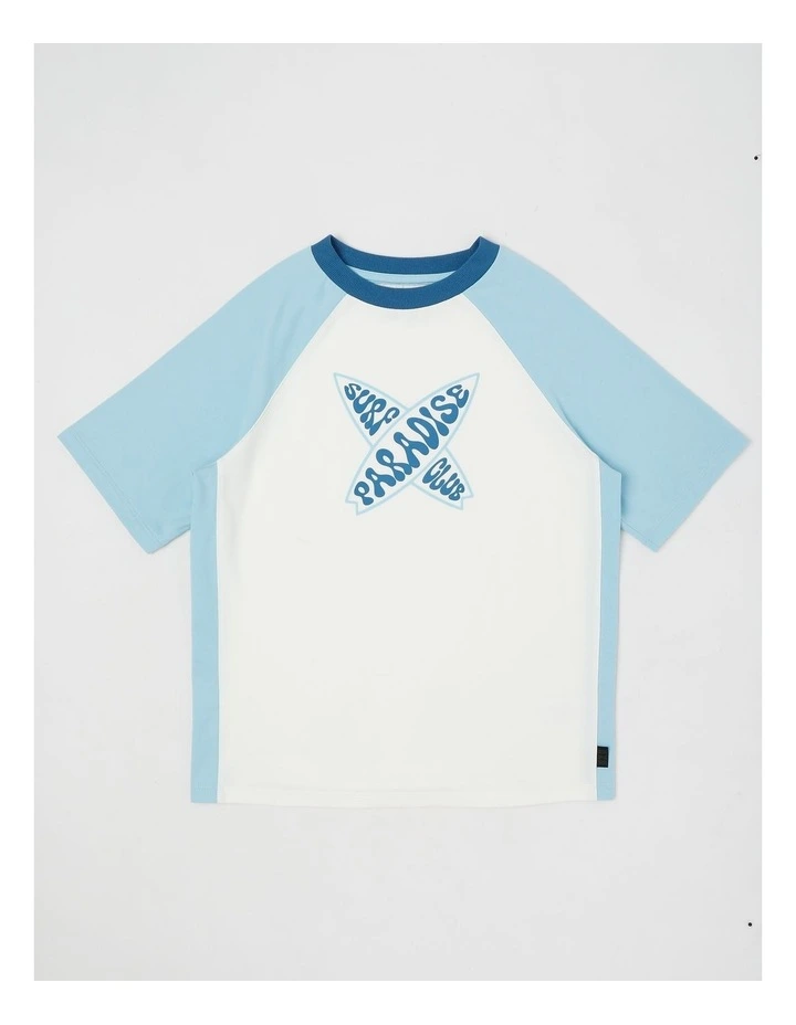 Colourblock Tee with Logo in White/Blue image 1