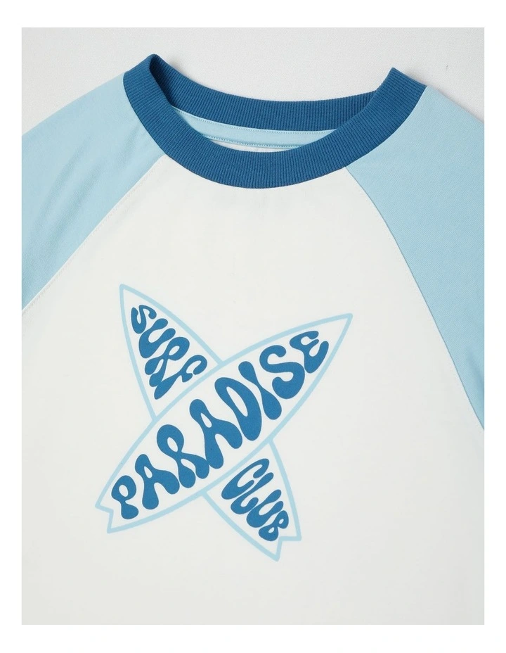 Colourblock Tee with Logo in White/Blue image 2
