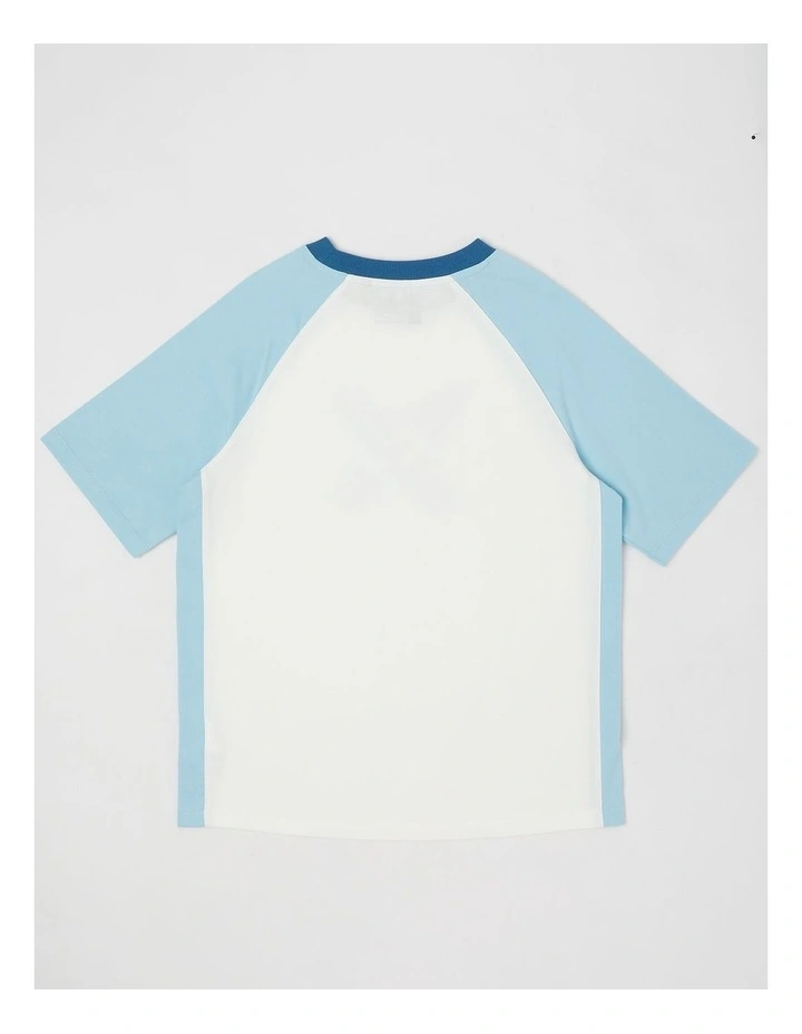 Colourblock Tee with Logo in White/Blue image 3