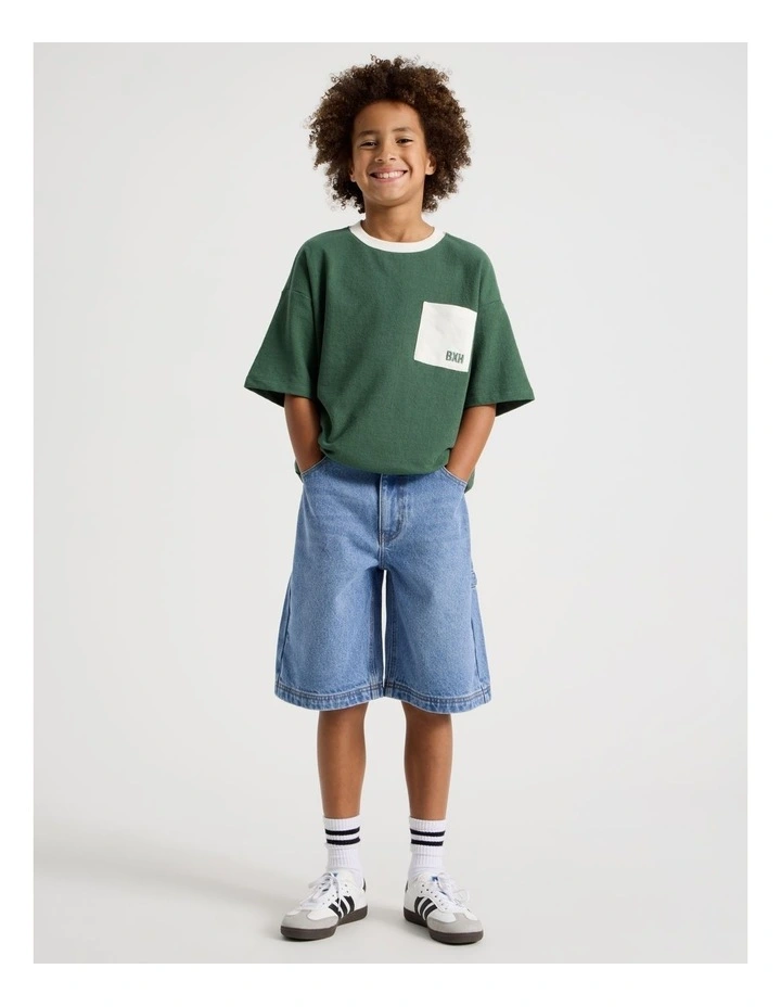 Short Sleeve Oversized Textured Tee with Pocket in Khaki image 2
