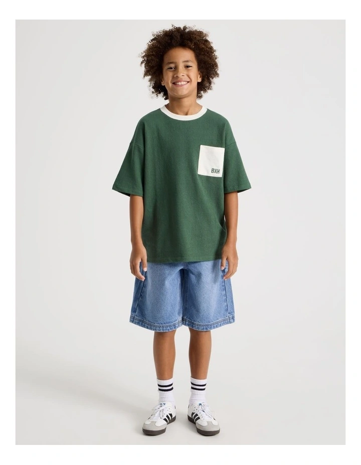 Short Sleeve Oversized Textured Tee with Pocket in Khaki image 4