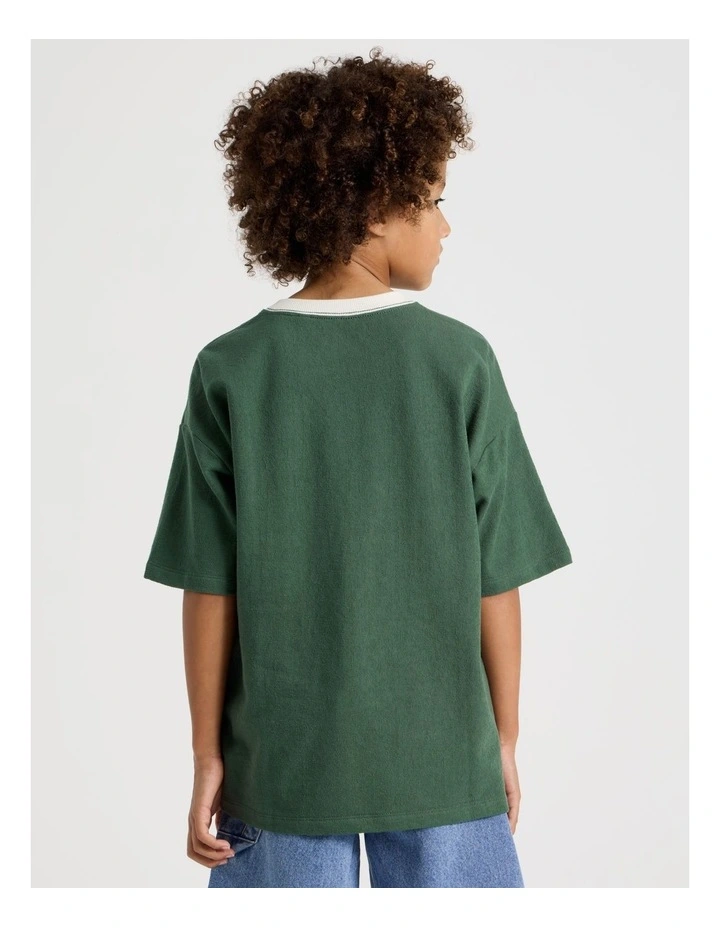 Short Sleeve Oversized Textured Tee with Pocket in Khaki image 5