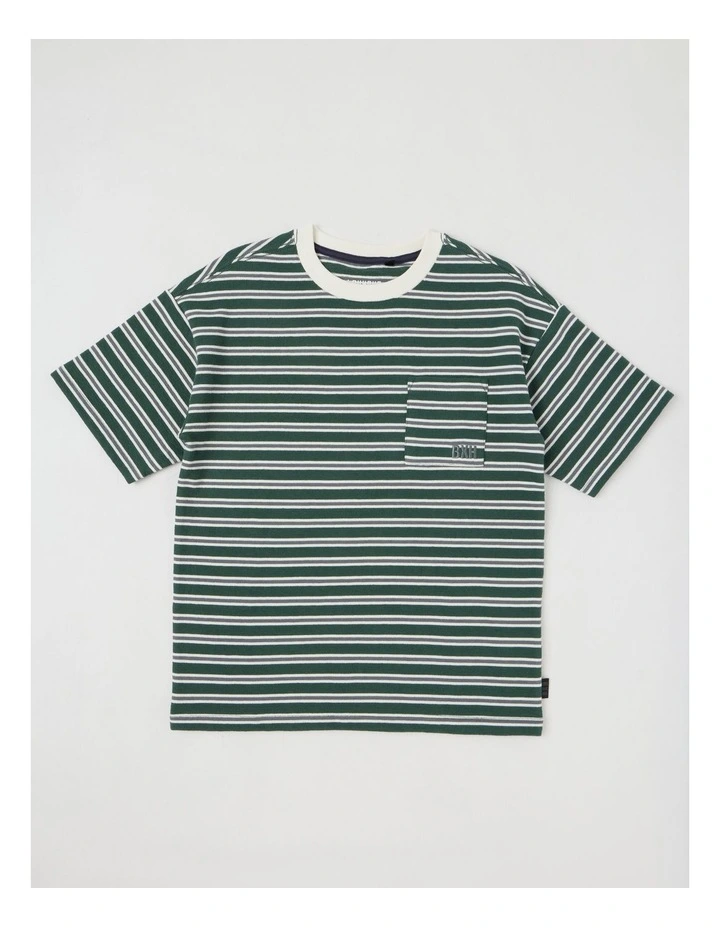 Short Sleeve Oversized Textured Tee With Pocket in Khaki Stripe image 1