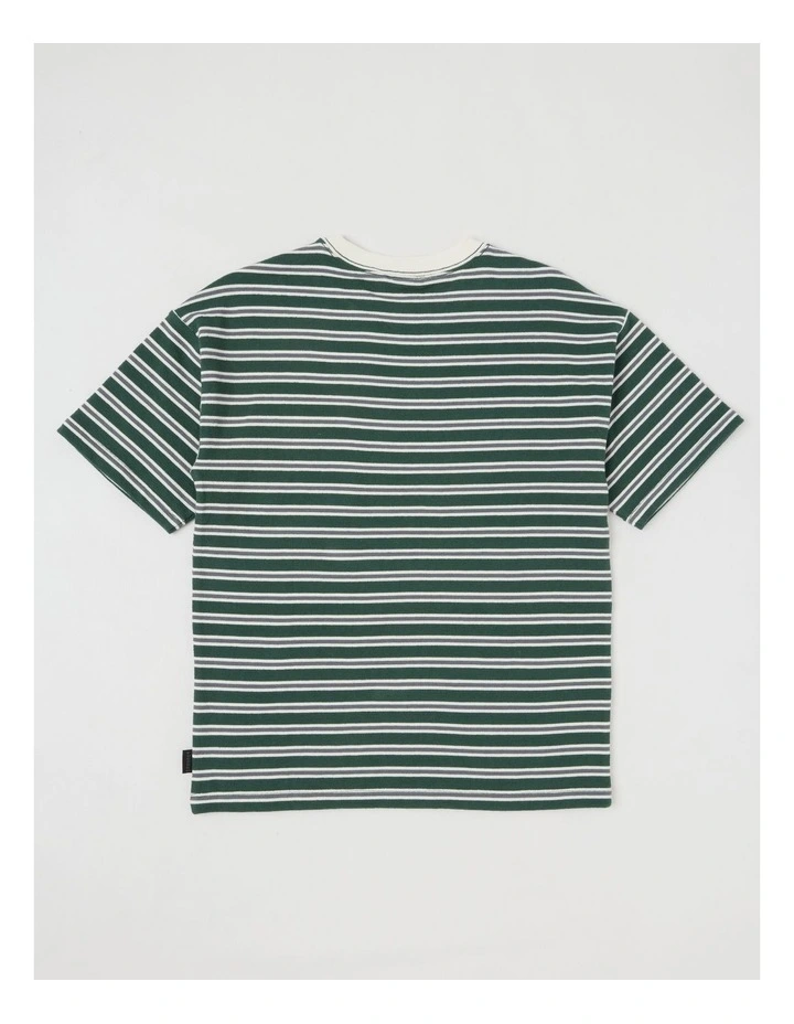 Short Sleeve Oversized Textured Tee With Pocket in Khaki Stripe image 3