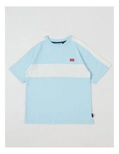Short Sleeve Splice Tee in Blue/White