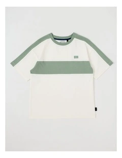 Short Sleeve Splice Tee in White/Khaki