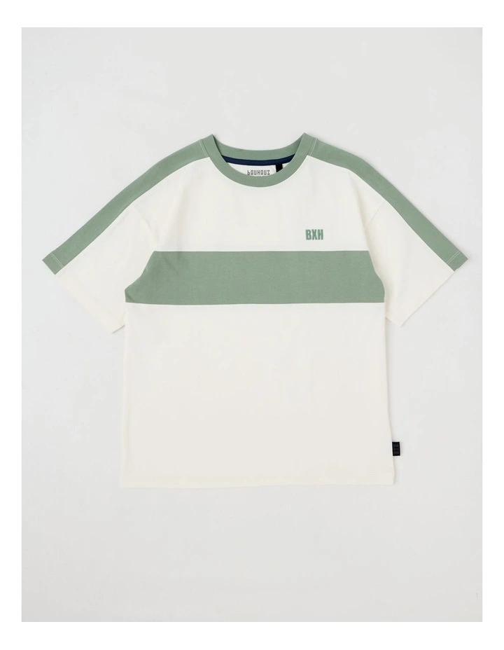 Short Sleeve Splice Tee in White/Khaki image 1